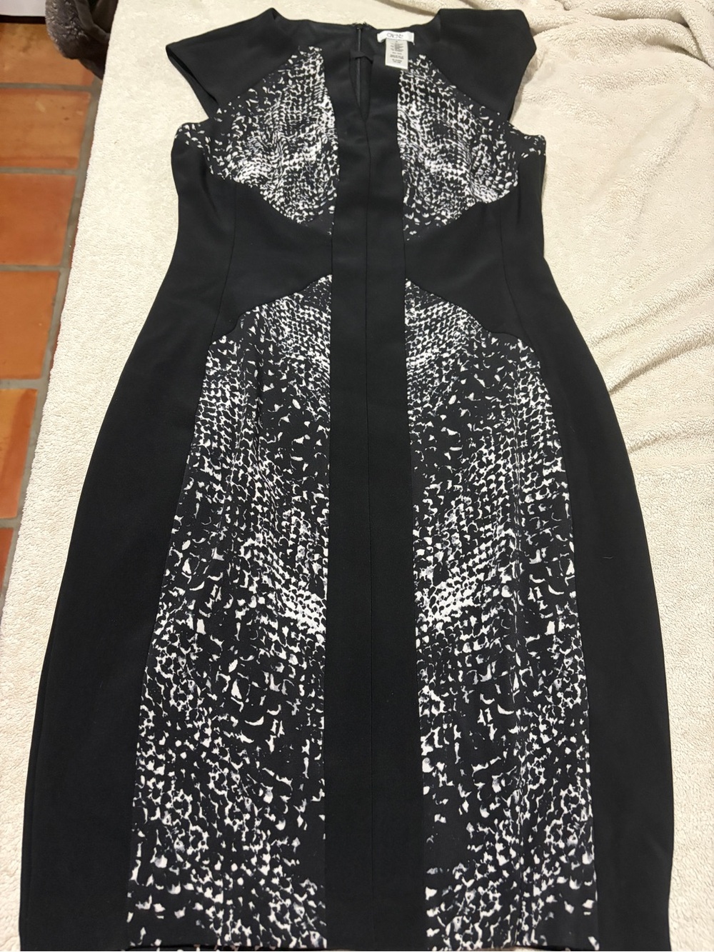 Cache Black and White Printed Midi Sheath Dress